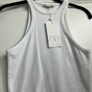 Zara White Ribbed Tank with Racerback